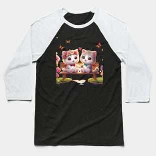 Cute Valentine Couple Cat Baseball T-Shirt